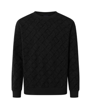 Einfarbiger Sweater für Herren mit tonigem Flockprint von der Marke JOOP! JEANS. Aus reiner Baumwolle mit gerippten Abschlüssen und Rundhalsausschnitt.