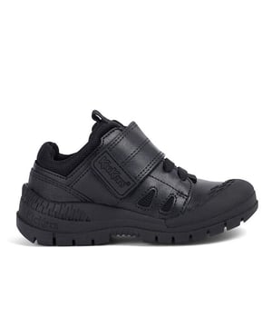 Kickers Trukka Lo Strap Up Black Smooth Leather Kids Shoes 116219