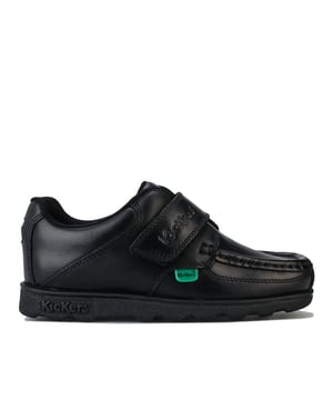 Children Boys Kickers Fragma Lo Strap Leather Shoes in Black <BR>- Hook and loop strap fastening <BR>- Padded collar <BR>- Iconic red and green branded tabs to sides <BR>- Smooth leather upper <BR>- Embossed branding <BR>- Leather Upper  Textile Lining  Synthetic Upper <BR>- Ref: 114862