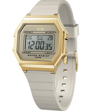 This Ice Watch Ice Digit Retro - Wind Digital Watch for Women is the perfect timepiece to wear or to gift. It's Gold  Square case combined with the comfortable Grey Silicone watch band will ensure you enjoy this stunning timepiece without any compromise. Operated by a high quality Quartz movement and water resistant to 3 bars, your watch will keep ticking. Opt for the nude trend and succumb to the beauty of the ICE digit retro - Wind. This Digital watch has a calendar function: Day-Date , Stop Watch , Dual Time , Alarm and Light High quality 19 cm length and 17 mm width Grey Silicone strap with a Buckle Case measurement: 34 X 34 mm,case thickness: 8 mm, case colour: Gold and dial colour: Grey