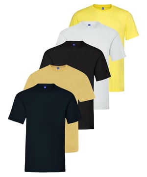 Introducing the Kruze By Enzo Mens Cotton Crew Neck Regular Fit T-Shirt. Crafted with the finest quality cotton for superior comfort and breathability, this shirt boasts a classic crew neck design, offering a versatile look that effortlessly transitions from casual outings to laid-back weekends. The Regular Fit silhouette ensures flattering wear for all body types, making it perfect for any occasion. Pack of 5 includes Beige, Black, Navy, White, Yellow