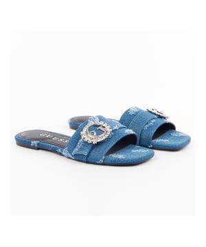 Guess Jolly Damen-Clogs Blau Synthetik. Authentisches Schuhwerk der Marke Guess - Streetwear/Sportswear-Design von Guess - Guess für modebewusste Frauen, perfekt für den Alltag - Die blaue Guess-Clog passt perfekt zu Ihrer restlichen Garderobe - Komfortables Synthetikmaterial - Klassische Schnalle - Jolly - Synthetik.