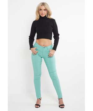 MYT Ladies Skinny Super Stretch Chinos Trousers.     
Super Stretch for Extra Comfort.     
Button Closure, Zip Fly.     
Branded Button and Rivets.     
70% Viscose, 26% Polyamide, 4% Elastane.     
Machine Washable.     
Ideal For Casual and Office Wear.