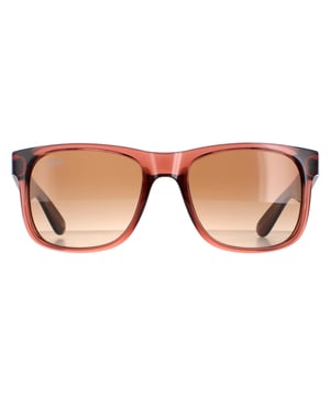Ray-Ban Rectangle Unisex Transparent Light Brown Brown Gradient Justin 4165  Sunglasses are inspired by the Original Wayfarer 2140 and are one of the coolest designs throughout the entire Ray-Ban collection. Justin is a bold style that features large, boxy lenses that suit most face shapes and they share the same winged temples as the classic 2140. The propionate plastic frame is super lightweight for comfort and theyâ€™re available in bright, fresh colours as well as the traditional choices. The Ray-Ban Justin is part of the Highstreet collection and are therefore a more affordable choice.