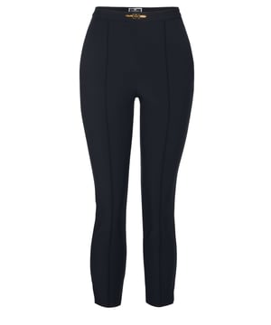 84% polyamide, 16% elastaan; Elisabetta Franchi-broek;  Model: PA03041E2 110;  Hoogwaardige afwerking;  Goudkleurig metalen accessoire op de tailleband;  Rits aan de zijkant;  Sluiting met haak;  Twee zijzakken;  Elisabetta Franchi-logodetails