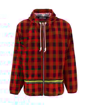 Palm Angels Buffalo geruit windjack rood jack. Palm Angels buffelprint windjack rood jack. Normale pasvorm, valt normaal qua maat. Palm Angels Miami Print-logo op de achterkant, ritssluiting. Gemaakt in Italië. PMEB014S21FAB0022501