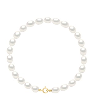 Bracelet of Real Cultured Freshwater Pearls Grain of Rice 4-5 mm - COLOR NATURAL WHITE - with Spring Ring Clasp Yellow Gold 750 - Length 18 cm - Delivered with Certificate of Authenticity and International Guarantee