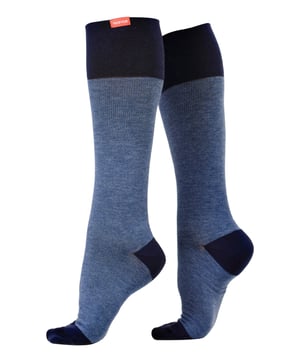 Energize your legs! Using integrally-knit graduated compression, these compression socks apply therapeutic pressure that starts at the ankle and gradually eases above. It’s this external pressure that energizes your legs and Reduces Swelling. These socks have a 20-30 mmHg compression level that is ideal for all-day, everyday wear, sitting or standing for long periods. High-quality premium cotton fibers and Spandex throughout the sock allow for sustained compression throughout the day. Alleviate achiness & heaviness by squeezing the legs from the bottom up, our legwear can help increase circulation of freshly oxygenated blood back to your legs. These are made for people with circulation problems and also ideal for flight travel, pregnancy, exercising, when sitting or standing for long periods of time and even during visits to hospital. These socks are specially designed to energise legs, reduce swelling, alleviate achiness & heaviness and to aid in muscular recovery. The specially designed fabric cotton blends and The 200-needle count gives supreme comfort and flexibility which contours leg and heel for superior fit. These socks are comfortable and breathable with graduated compression from ankle to calf with a contoured leg and heel for a great fit. The flexible toe pocket doesn’t squeeze the toes! They are also the extra wide style to fit comfortably around the wider legs and calves. Tested & Trusted: Based out of Missoula, Montana, VIM & VIGR is dedicated to creating products that provide you with everyday relief. VIM & VIGR graduated compression legwear was developed in partnership with vascular surgeons and vein clinics and all products are listed with the Food and Drug Administration (FDA). These compression socks are available in 8 colours and 3 sizes: Small/Medium, Medium/Large and Large/X-Large. They’re made out of 48% Cotton, 42% Nylon, 10% Spandex (Latex-free).