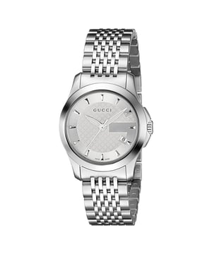 Stunningly beautiful Ladies Gucci stainless steel watch, comes with a petite 27mm white dial and is water resistant to 30m.