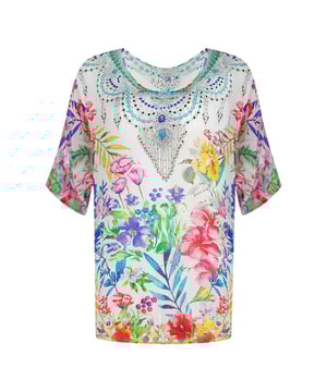 Top de pez de seda de manga larga multicolor floral blanco de Inoa. Muestra tu estilo con la camisa blanca de Inoa. Su favorecedor estampado lo convierte en una pieza atemporal para tu armario. Confeccionado con tela lujosa, harás una declaración con cada uso. ¡Haz una declaración con estilo!. 100% Seda, Diseño Floral. Manga larga, top de pescado. Este artículo es adecuado para las tallas UK 8 - UK 14. Estilo del producto: White Floral 1947