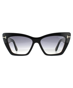 Tom Ford Cat Eye Womens Shiny Black Grey Smoke Gradient  Wyatt FT0871 are a stunning cat eye style crafted from lightweight acetate. The frame front is superbly enhanced with the Tom Ford T that wraps around to the chunky temples. .
