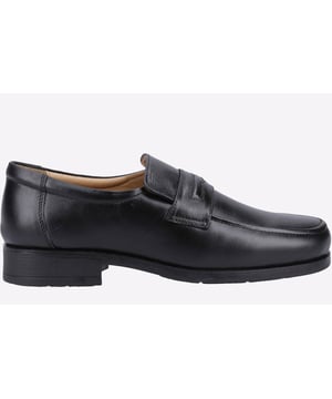 Smart slip-on dress shoe in a formal loafer style crafted with a genuine leather upper and leather lining.  - Leather upper
 - Slip-On design
 - Cushioned footbed
 - Slight raised heel
 - PU Sole