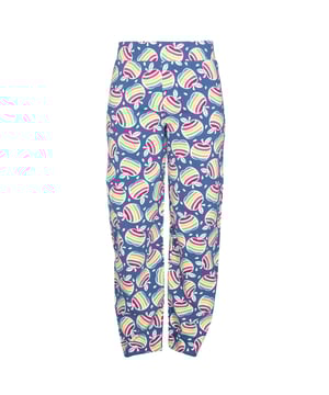 Staying in-in is the new going out-out and our straight legged Regis loungers would be happy to accompany you! In our original rainbow apple print, these full-length loungers can be paired with many of our comfy and casual styles. Made in our organic cotton fabric with a little bit of stretch and with a deep elasticated waistband, their comfort, quality and sustainability is hard to beat.