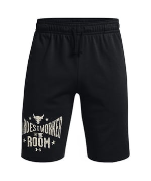 Deze shorts zijn zorgvuldig gemaakt om uitzonderlijk comfort, prestaties en een modern ontwerp te bieden. De klassieke zwarte kleur voegt een vleugje veelzijdigheid en stijl toe aan je ensemble.

Belangrijkste kenmerken:

 Badstof:  Deze shorts zijn gemaakt van een zachte en comfortabele badstofmix en voelen heerlijk aan op je huid, waardoor ze ideaal zijn om in te loungen of na de training te dragen.

 Elastische tailleband:  De shorts hebben een elastische tailleband met een verstelbaar trekkoord, zodat je de pasvorm kunt aanpassen voor extra comfort.

 Steekzakken:  Deze shorts hebben vaak beveiligde zakken, die handige opbergruimte bieden voor kleine benodigdheden zoals sleutels of je telefoon.

 Robuust ontwerp:  De Project Rock-collectie bevat vaak stoere details en ontwerpelementen die de geest van Dwayne "The Rock" Johnson weerspiegelen.

 Project Rock-stier-logo:  Het iconische Project Rock Bull-logo, dat staat voor kracht en vastberadenheid, staat meestal op deze shorts en laat de samenwerking met Dwayne "The Rock" Johnson zien.

 Veelzijdig gebruik:  Of je nu opwarmt, afkoelt of gewoon boodschappen doet, deze shorts zijn veelzijdig genoeg om aan je behoeften te voldoen.

 Duurzame constructie:  Under Armour staat bekend om zijn duurzame producten van hoge kwaliteit, zodat deze shorts bestand zijn tegen regelmatig dragen en wassen.

De Under Armour Project Rock Terry Men's Black Shorts zijn een fantastische aanvulling op je athleisure-collectie. Ze bieden comfort, stijl en robuuste duurzaamheid, waardoor ze geschikt zijn voor verschillende activiteiten en casual uitjes. Of je nu naar de sportschool gaat, van je vrije tijd geniet of boodschappen doet, met deze shorts zit je goed qua comfort en stijl.