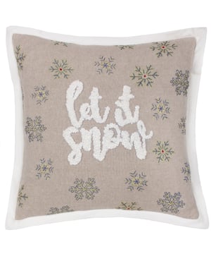 The best of the season, Christmas, is for celebrating, and this design is a true celebration. All the trimmings and a generous size. Keeping a festive element in our homes has never been so easy with the Winter Let It Snow cushion. Featuring embroidered detailing of snowflakes and a tufted boucle addition of the expression 'Let It Snow', all woven on a luxurious cotton velvet base, this design is complete with a plain reverse and Oxford Flange edge.