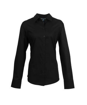Langärmlige Oxford-Bluse. Pflegeleicht. Taillierte Form. Material: 70% Baumwolle, 30% Polyester. Größe: 34 - 50.
