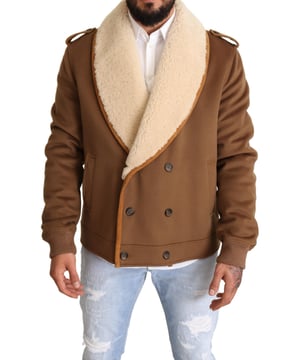 Absolutely stunning Dolce & Gabbana Double Breasted Shearling Jacket
  Brand new with tags
  Brown and white color
  Two front pockets and two outside pockets
  Button closure
  Logo details
  Made in Italy
  Material: 72% Virgin Wool 15% Sheep 8% Cashmere 5% Leather
  Lining: 30% Cupro 23% Polyester 21% Rayon 20% Acetate 6% Cotton
Material: 72% Virgin Wool 15% Sheep 8% Cashmere 5% Leather