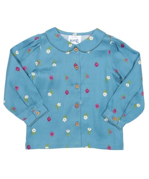 This very special Atlantic blue blouse makes dressing for best, just the best! Made in a printed flannel twill with a pretty lace-trimmed Peter Pan collar, it is designed in our sweet little flora all-over print. This gorgeous style is so versatile and you can even find this print on a dress, skirt or leggings so siblings and friends can mix and match.
