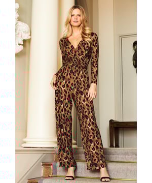 REASONS TO BUY: 

Minimum effort, maximum impact
A fresh kind of leopard print
Seriously flattering V-neck wrap front
Waist cinching belt tie
Super-comfortable wide legs
Dress it up with heels, down with trainers

Inside leg to fit: Short 29" | Regular 31" | Long 33"
