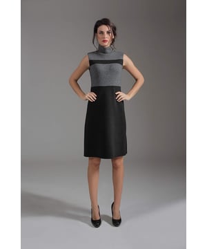 Vestido de punto sin mangas de tres tejidos en tonos grises
