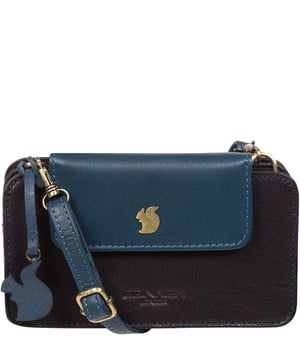 The 'Little Wonder' cross body clutch bag from Conkca London is handcrafted from multi-toned leather for a beautiful finish. A magnetic press-stud secured cover opens to reveal a compartment ideal for a smartphone. A zip-over top opens to reveal a second compartment that is perfect for your essential items and has three handy card slots. Lined with natural and untreated 100% cotton. It comes with an adjustable leather strap with a maximum drop length of 68cm, which is removable, converting the bag into a clutch bag. Adorned with the inimitable Conkca squirrel charm and Conkca logos.