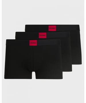 Three pairs of signature trunks in stretch jersey by HUGO Menswear. Each regular-rise pair has a HUGO logo patch on the waistband.

Packaging: Box
Exposed waistband
Regular rise

Quality: 95% Cotton, 5% Elastane, Waistband: 52% Polyamid, 33% Polyester, 15% Elastane
50532797