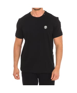 Plein Sport short sleeve t-shirt.
 Round neckline with ribbed finish.
 Brand insignia on the front side.
 Brand badge on the back.
 Seams seen in tone.
 Composition: 100% cotton
 Care:
Wash at maximum temperature 30º.
 Iron at medium temperature.
 Do not use dryer.
 Do not use bleach.
 Do not dry clean.