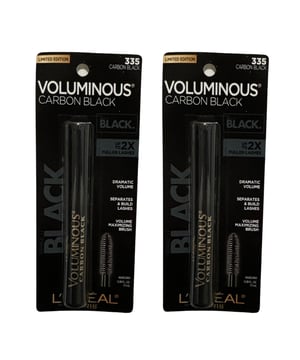 L'Oreal presents Voluminous Carbon Black volume building mascara. Uniquely formulated to resist clumping, keep lashes soft, and build lashes up to 2x their natural thickness. Intense black pigments create a more dramatic effect. This is a 2 pack.