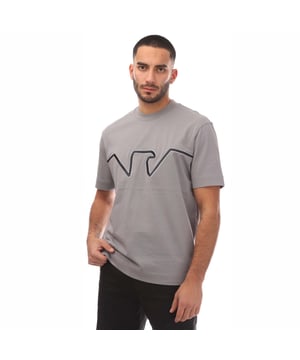Mens Emporio Armani Raised Logo Embroidered T-Shirt in grey.- Ribbed crew neck.- Short sleeves.- Embossed logo.- Heavyweight jersey.- Regular fit.- 100% Cotton. - Ref: 6D1TQ91JWZZ6L0