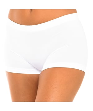 Boxer mujer sin costuras.
Color Blanco
Fabricado en suave microfibra sin costuras.
Una comodidad máxima, una excelente sujeción y una total discreción.
Sin costuras.

Composición:
- 92% Poliamida - 8% Elastano.

Cuidados:
- Lavar a temperatura máx.30º.
- No usar lejía.
- No usar secadora.
- No planchar.
- No lavar en seco.