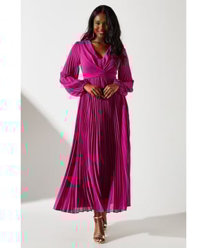 Pleated Wrap Front Dress