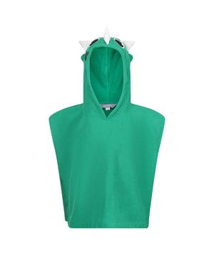 100% Polyester. Fabric: Towelling. Design: 3D, Dinosaur, Embroidered. 180gsm. Fastening: Pull Over. Hood Features: Sew-On. Sleeve-Type: Sleeveless.