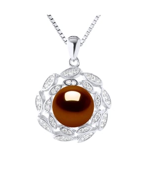 Necklace - Freshwater Pearl button 9-10 mm - Paving oxides - Box Chain Rhodium 925 Thousandth - Length: 42 cm - Delivered in a case with a certificate of authenticity and an international guarantee - All our jewelery is made in France.