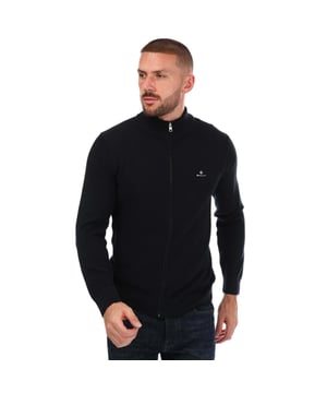 Mens Gant Cotton Pique Zip Cardigan in navy.- High neck.- Full zip fastening.- Ribbed cuffs and hem.- GANT logo embroidered at chest.- Regular fit.- 100% Cotton.- Ref: 8030524433