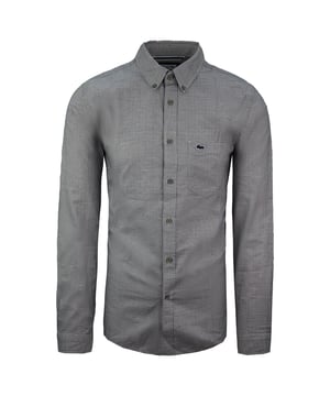 Lacoste Slim Fit Lange Mouw Heren Zwart Wit Button Up Katoenen Overhemd CH0929 166