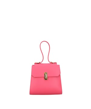 Bolso de mujer. El cierre es con giro. Los bolsillos internos son uno con cremallera. Los bolsillos externos son uno abierto en la parte trasera. La bandolera es ajustable y extraíble en piel. El mango es de cuero. Hay un compartimento interno. El material exterior es piel auténtica arrugada. Internamente está forrado en piel auténtica. Medidas: 20x18x10 cm. Hecho en Italia