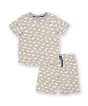 95% organic cotton 5% elastane |  Proud to be certified by Control Union to the Global Organic Textile Standard (GOTS) |  Big five all-over print |  Grey marl |  Single jersey with a little bit of stretch |  Two-piece set |  Short sleeved |  Elasticated waistband with adjustable ties |  Round neck |  Made in Turkey |  Machine washable at 40 degrees, or at 30 degrees to be kinder to the planet