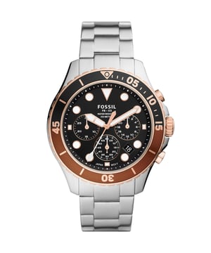 This Fossil Fb - 03 Chronograph Watch for Men is the perfect timepiece to wear or to gift. It's Silver 46 mm Round case combined with the comfortable Silver Stainless steel watch band will ensure you enjoy this stunning timepiece without any compromise. Operated by a high quality Quartz movement and water resistant to 10 bars, your watch will keep ticking. This watch is suitable for every occasion,whether you are at work, leisure or at the banquet and so on,  with a turnable bezel -The watch has a Calendar function: Date, Stop Watch, 24-hour Display, Luminous Hands, Luminous Numbers High quality 21 cm length and 21 mm width Silver Stainless steel strap with a Fold over with push button clasp Case diameter: 46 mm,case thickness: 14 mm, case colour: Silver and dial colour: Black