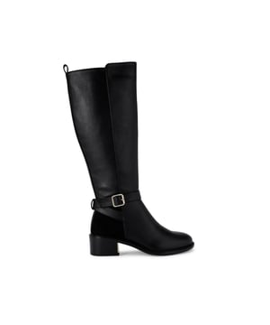 This KG Kurt Geiger Helen High Leg boot features a strap around the ankle with gold tone buckle and pin stud on the back of the ankle. Heel height: 4.5cm.