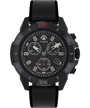 Dit Timex Ridge Chrono Chronograafhorloge voor heren is het perfecte uurwerk om te dragen of cadeau te geven. De zwarte 42 mm ronde kast, gecombineerd met de comfortabele zwarte leren watchband, zorgt ervoor dat je dit verbluffende uurwerk zonder compromissen kunt genieten. Aangedreven door een hoogwaardige kwartsbeweging en waterbestendig tot 10 bar, blijft je horloge tikken. Ons 42 mm Expedition North® Ridge Chronograaf combineert robuust ontwerp en duurzame materialen met een slijtvast metalen kast en een ecovriendelijke vegan leren band gemaakt van maïspolyolen. Dit chronograafhorloge heeft een kalenderfunctie: datum, stopwatch en Indiglo-verlichting. Hoogwaardige zwarte leren band van 21 cm lengte en 19 mm breed met een gesp. Kastdiameter: 42 mm, kastdiktes: 13 mm, kastkleur: zwart en wijzerplaatkleur: zwart.