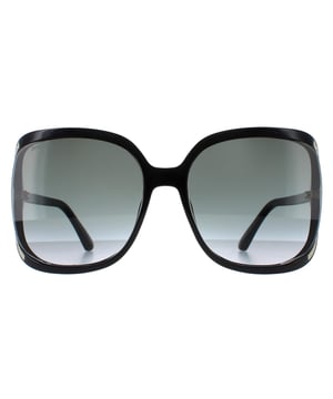 Jimmy Choo Butterfly Womens Black Dark Grey Gradient TILDA/G/S  Sunglasses are a stunning butterfly style which feature a cool gap at the sides where the sunglasses start to wrap around the face. This is embellished with sparkly glitter like finish and a funky hinge design.