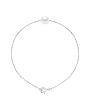 Bracelet Real Cultured Freshwater Pearl Round 7-8 mm - COLOR NATURAL PEARL WHITE - Link Forçat of Silver 925 Rhodium plated - Length 18 cm - Delivered with Certificate of Authenticity and International Guarantee MADE IN FRANCE