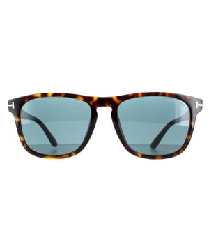 Tom Ford Square Men's Dark Havana Blue FT0930 Gerard sunglasses feature a classic rectangular shape made from high-quality acetate. They are equipped with a keyhole bridge and Tom Ford T-logos on the temples.