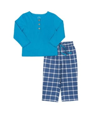 New! Very special organic cotton pyjamas that will help your little one snooze in comfort and style. Offering the softest single jersey grandad style top with coconut button details in our seasonal Atlantic blue, and our super-soft navy blue and cream brushed check trousers for next-to-skin comfort and kindness.
