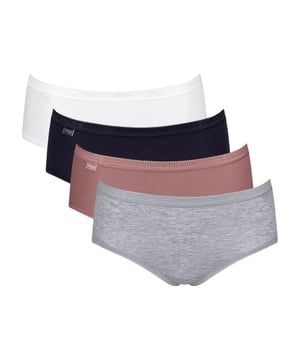 Midi Slip für Frauen im praktischen 4er Pack von der Marke Sloggi. Einfarbige Shorts mit kleiner Spitze am Bund und Beinabschluss. Hoher Tragekomfort und perfekte Passform.