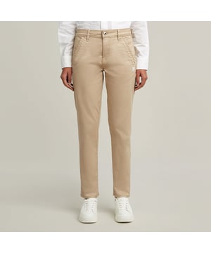 Zip fly. Rivet reinforced inset pockets, coin pocket caught in the seam. Welt pockets at the back. Woven G-Star Originals label at the hip. Zip & button closure. Mid waist. Kate Boyfriend is our iconic boyfriend fit. These pants offer a relaxed fit around the hips and thighs without being baggy. It tapers down slightly on the leg. An embroidery stitch around the front and back pockets adds detail. 97% Cotton, 3% Elastane. Comfortable stretch. Twill woven. Boyfriend