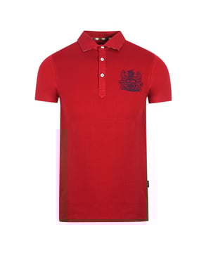 Polo rojo con logo en el pecho y escudo Aldis de Aquascutum. Polo Aquascutum Rojo. Logotipo de Aldis, mangas cortas. Ajuste elástico 95% algodón 5% elastano. Ajuste regular, se ajusta a la talla real. Estilo QMP026 32