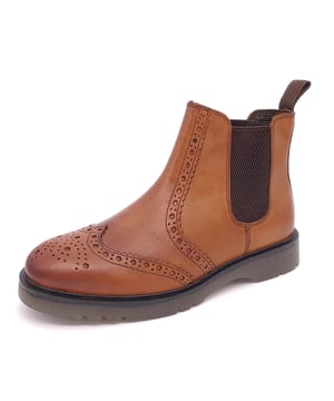 Mens Frank James Brogue Leather Upper Dealer Boots. These Brogue chealsea boots are a durable yet fashionable pair that are fit for all occasions - smart or casual.  With a cushioned sole these boots are also a comfortable and hard wearing fit.  Available in Black, Bordo Brown or Tan in UK 6-12