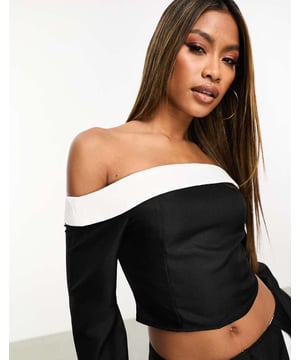 Tops by Missyempire Part of a co-ord set Skirt sold separately Bardot neck Long sleeves Cropped length Regular fitSold By: Asos