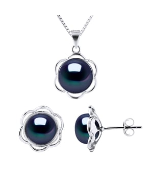 SET PETALES COLORI BLACK TAHITI - Collier Culture Freshwater Pearl button 9-10 mm - Quality AAA + - Chain Maille Venetian Thousandths 925 Rhodium - Length: 42 cm Earrings Cultured pearls Freshwater buttons 8- 9 mm - strollers System - 925 thousandth rhodium - Delivered in a presentation case with a certificate of Authenticity and an International Warranty - All our jewels are made in France.